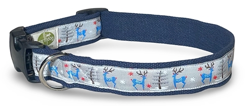 earthdog holiday special edition collars in a blue reindeer patterns